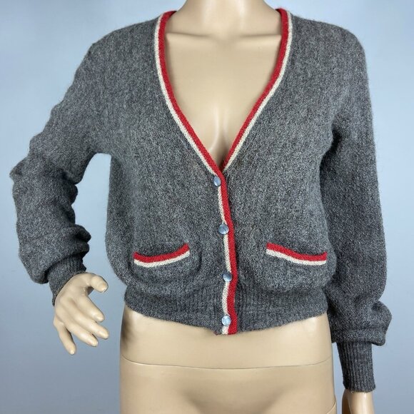 Vtg 1950s ? Catalina *Flawed* 100% Alpaca Cardigan Sz M Sweater Academia Grunge - Picture 3 of 16